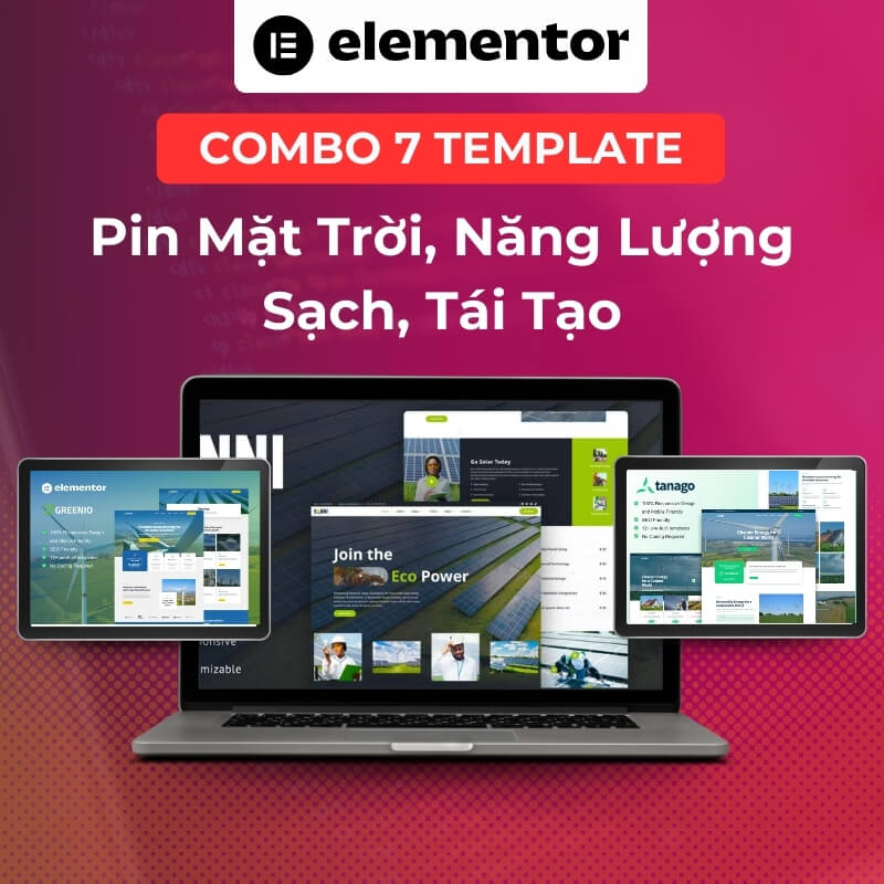 Combo 7 Elementor Template: Pin mặt trời, năng lượng sạch