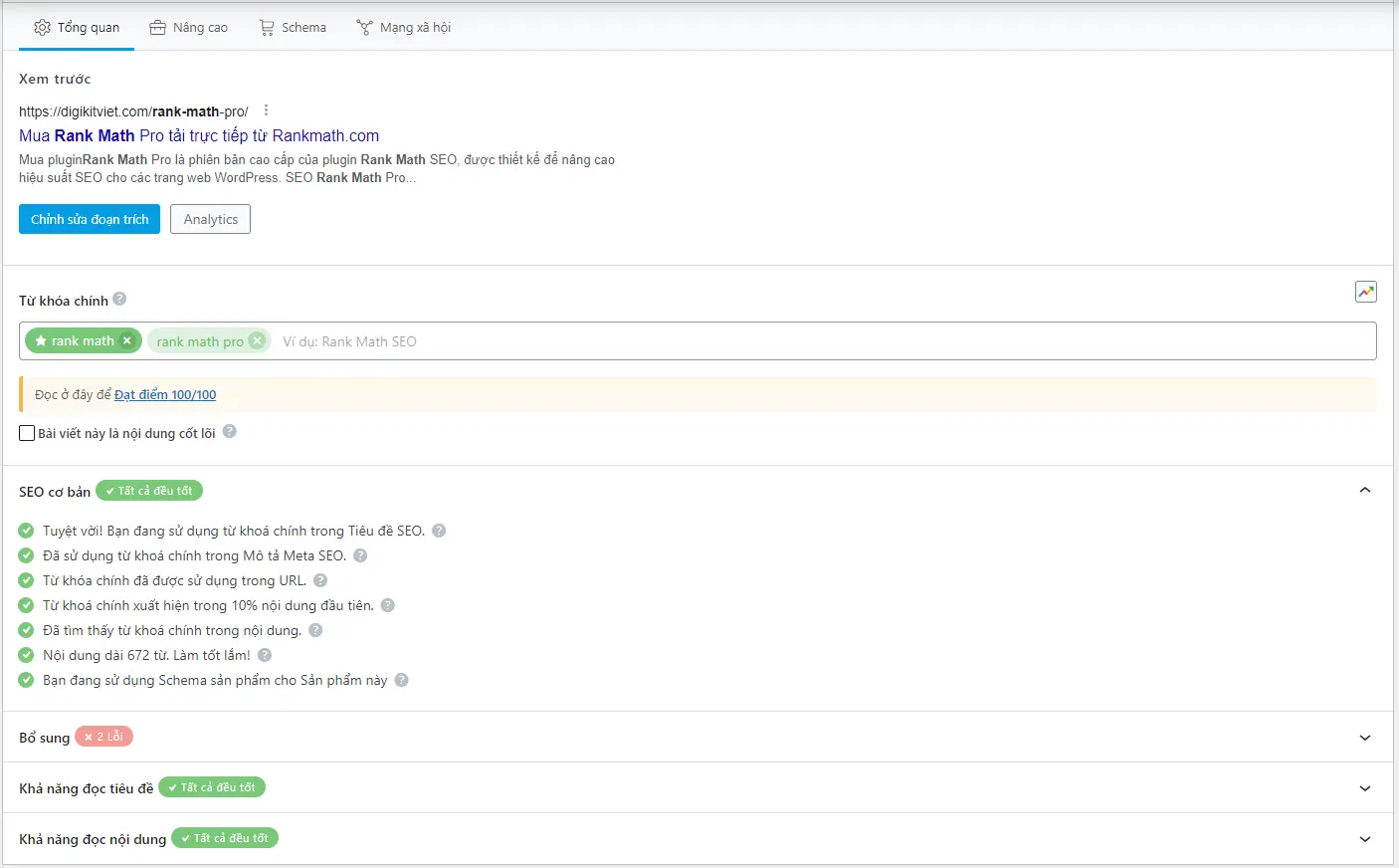 Tối ưu nội dung bài viết, sản phẩm với Rank Math SEO Plugin