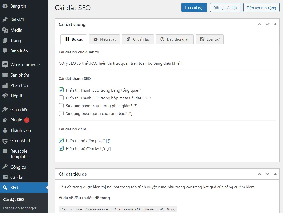 Cài đặt SEO của plugin The SEO Framework